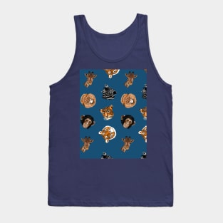 Wild Animal Pattern on Blue Tank Top